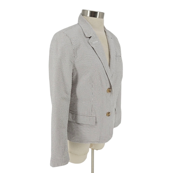 GAP Boyfriend Blazer Gray Striped Seersucker Long Sleeve Button Career Jacket 12 - Picture 2 of 7